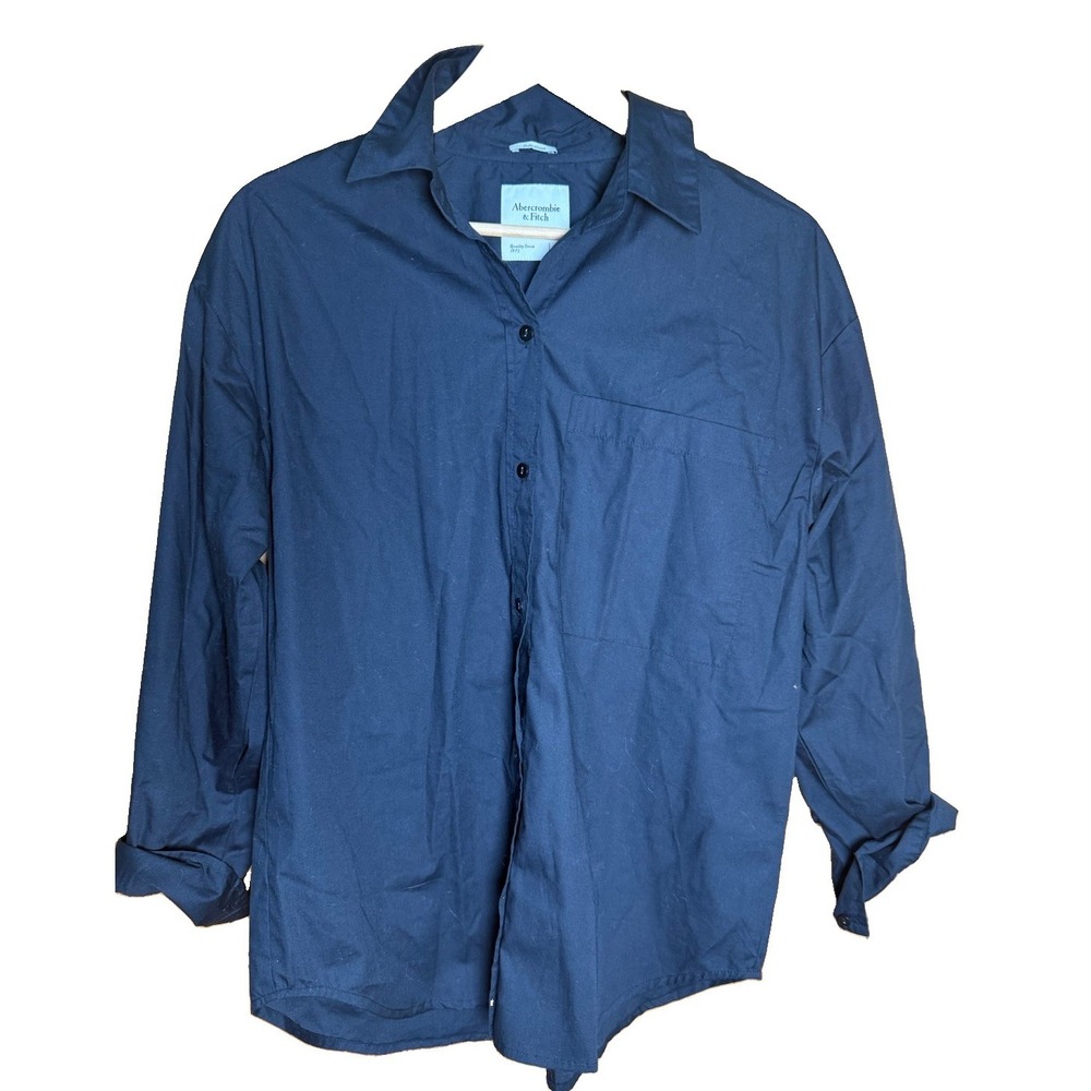 Abercrombie & Fitch Oversized Black Button Up Boyfriend Shirt Preppy Small EUC